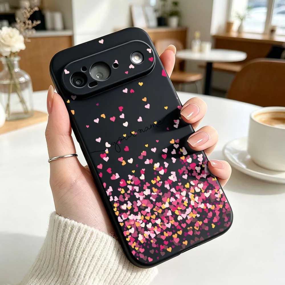 Innovative Heart Pattern Cover For Google Pixel 10 10a 9 9a 8 8a 7 7a 6 6a Pro XL Black Soft Silicone Phone Case