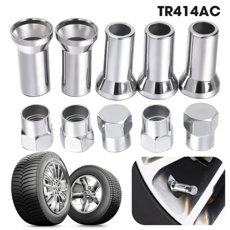 TR414AC Valve Cap Set  Chrome Car Truck Tire Wheel Tyre Valve Stem Hex Caps with Sleeve Covers Wear Parts