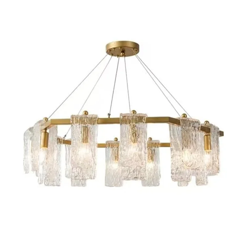 American Style Water Wave Glass Lamp Iron Gold Finish Lustre 3 Color Dimmable for Hotel Villa Ceilings