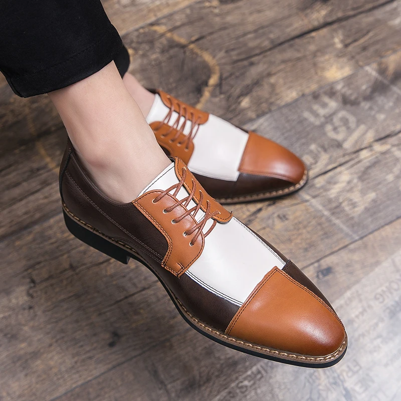 Chaussures en cuir patchwork pour hommes, décontractées, confortables, à la mode, européennes et américaines, mode d'affaires, chaussures derby, TAN38-48