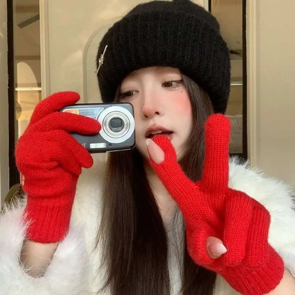 Women Full Finger Women Bow-knot Warm Gloves Protection From Cold Thickened Touch Screen Knitted Gloves Windproof Elasticity