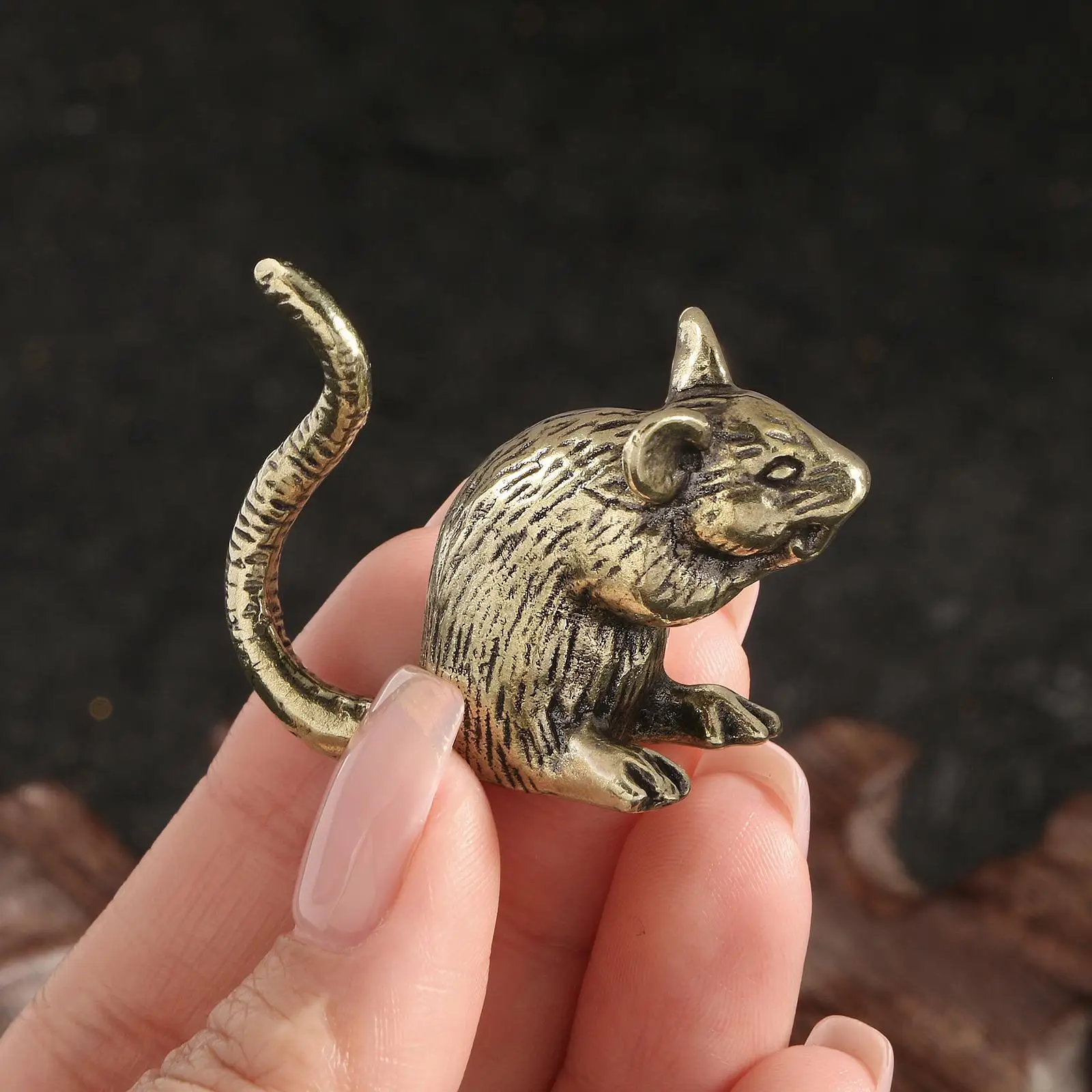 Brass Rat Ornament Copper Mouse Statue Gifts Tabletop Ornament Collectible Creative for Living Room Tea Room Dorm Cafe Cabinet