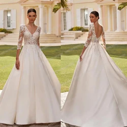 Exquisitos vestidos de Novia bohemios para mujer, ropa Sexy de ilusión de línea A, cuello en V, Espalda descubierta, vestidos de Novia formales de satén para fiesta 2024