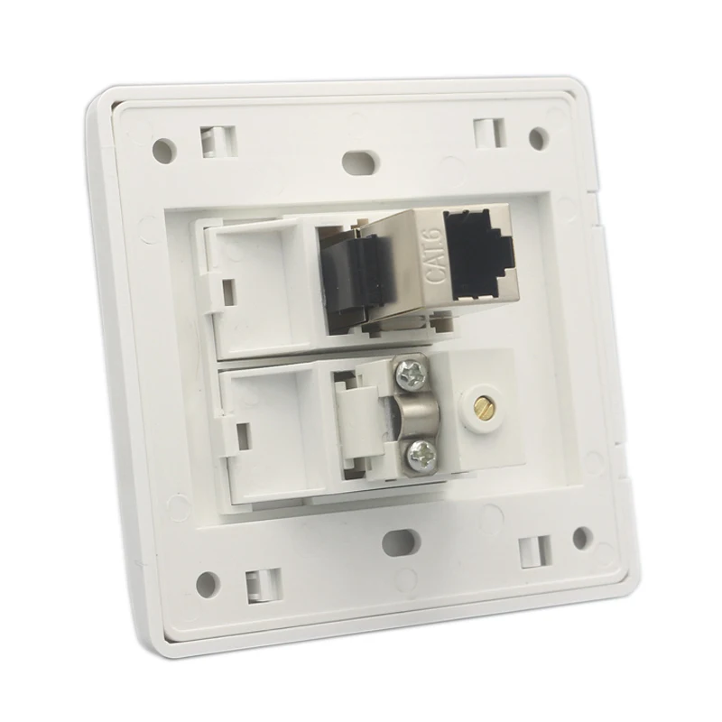 Terlindung CAT6 RJ45 jaringan Faceplate Panel dinding Analog TV dengan modul Keystone ATV untuk LAN telepison Faceplate