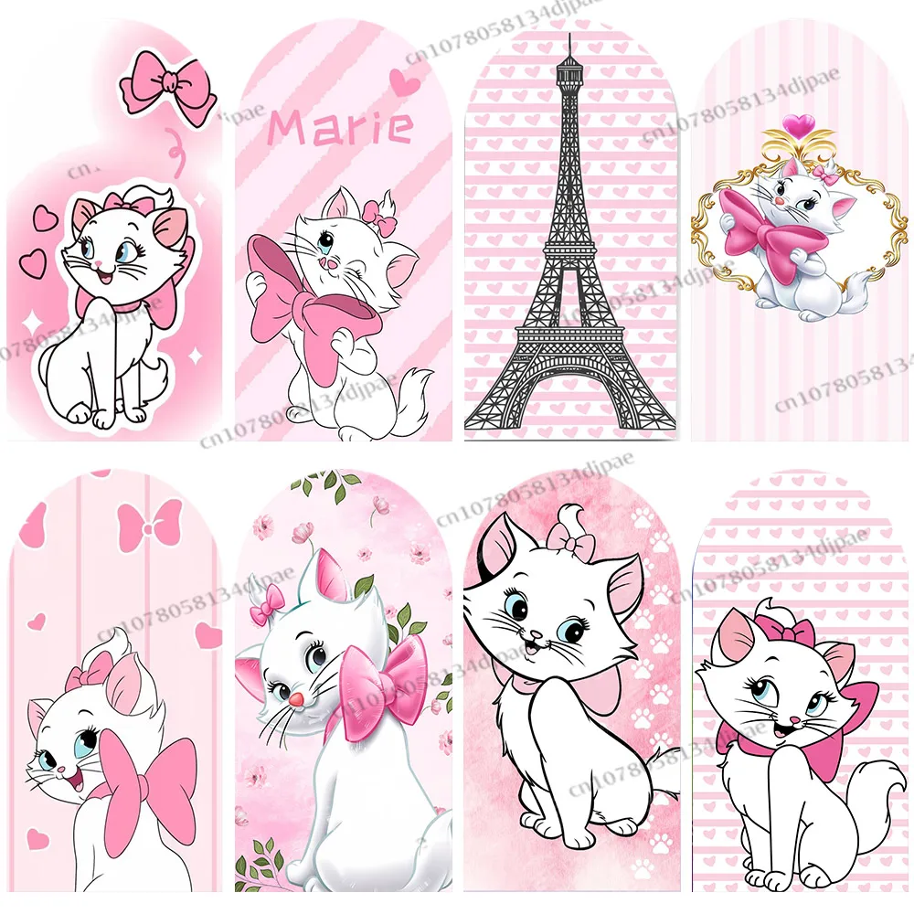 

Mary Cat Arch Backdrop Cover Princess Girls Birthday Party Background Photography Decoration Pink Eiffel Tower Banner Props