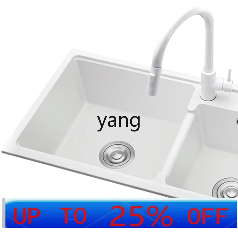 CX ivory white quartz stone double sink kitchen sink vegetable basin multi-function