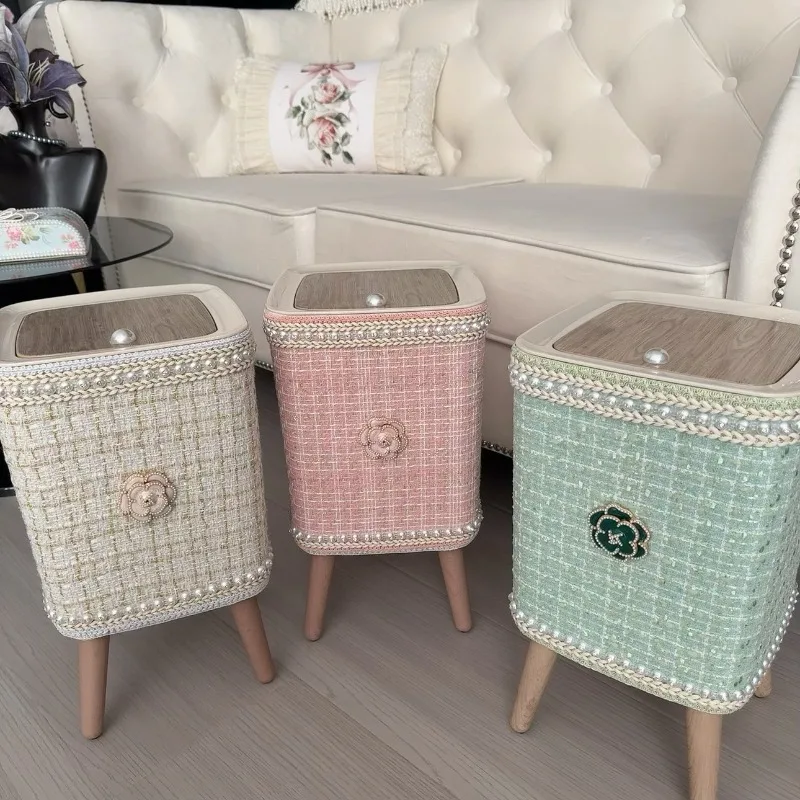 Home Small Fragrant Wind Light Luxury Trash Can Home Press with Cover High Value Living Room Bedroom Wastebasket Waste Bins