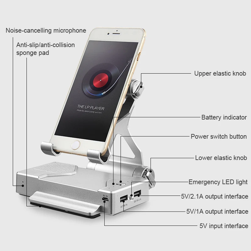 Imagem -02 - Suporte Multifuncional do Telefone do Metal Banco 10000mah do Poder Orador de Bluetooth Suporte Universal do Telefone Móvel em 1