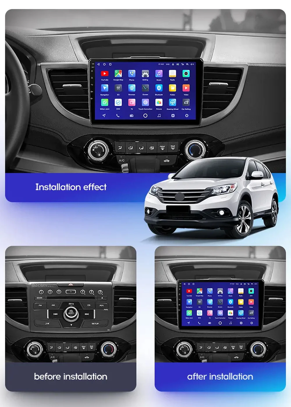 Android 14 Carplay Auto For Honda CR-V 4 CRV RM RE 2012 - 2016 GPS DSP RDS CAR Radio Multimedia Video Player Stereo WIFI 4G BT