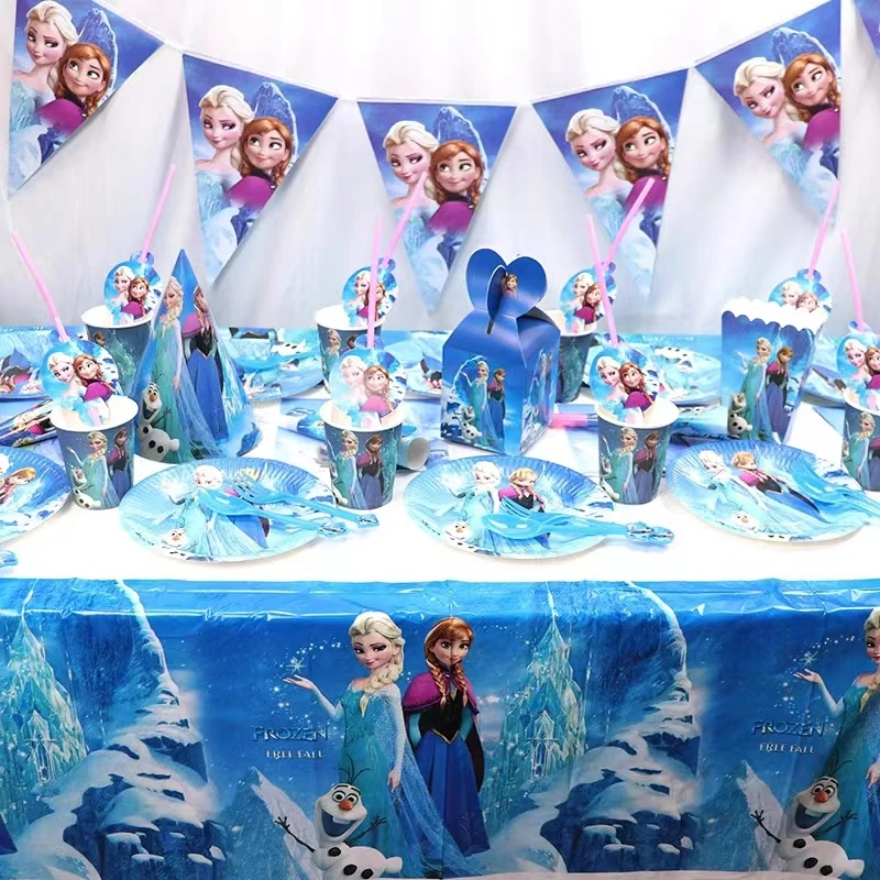 Disney Frozen Birthday Party Decorations Anna Elsa Tableware Cups Plates Backdrop Snow Queen Balloons Party Supplies Girls Favor