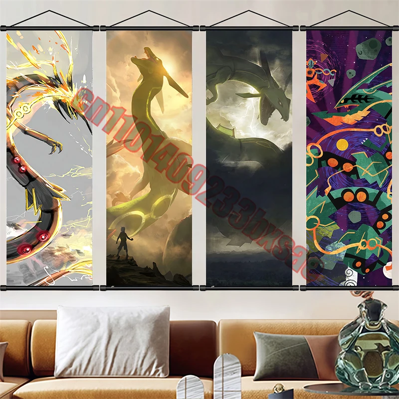 

Japanese Classic Anime Pokemon Rayquaza Premium Cool Art Scroll Painting Suitable for Living Room Bedroom Wall Decoration Gift
