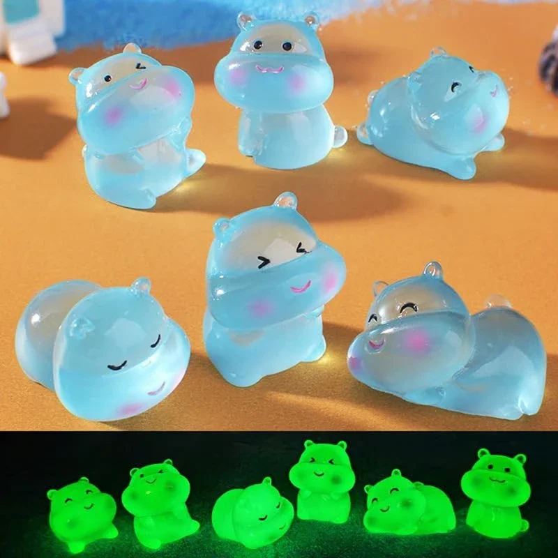 

6/10pcs Luminous Mini Resin Hippos Ornament, Garden Landscape Aquarium Ornament Potted Plants Decor For Toys Crafts Decor