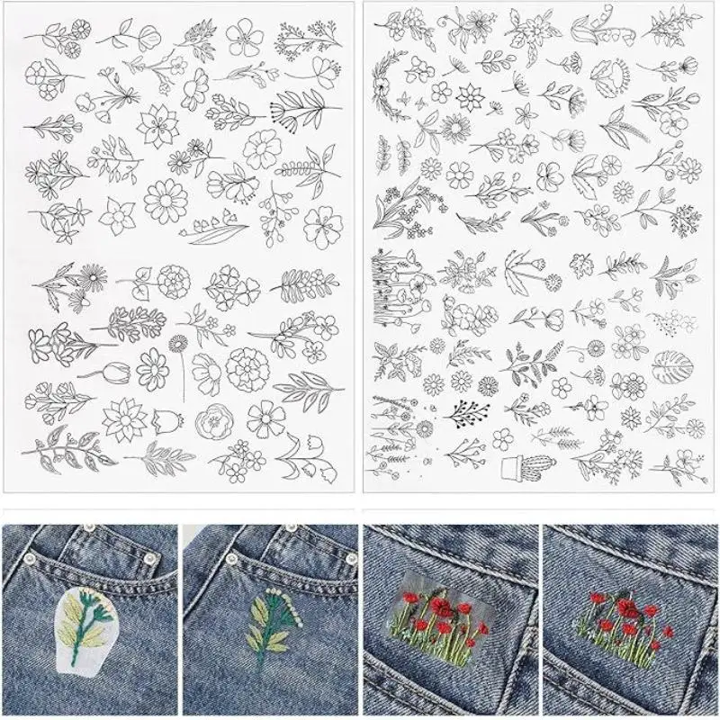 2 Sheets Water Soluble Non-Woven Fabric Stabilizer Embroidery Patterns Sticker Wash Away Sewing Moulds for Embroider Paper