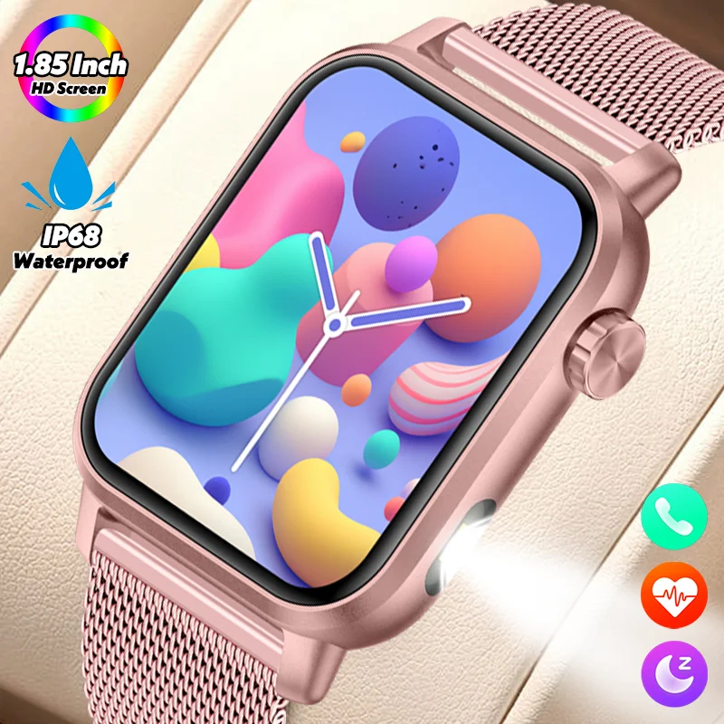 

LIGE 2025 Смарт-часы для женщин 1,85 "Экран кислорода в крови Bluetooth-часы для вызова Мультиспортивный светодиодный фонарик Уличные умные часы для мужчин