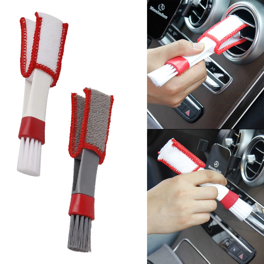 Car Air Vent Double Head Brushes Air Vent Cleaning Conditioner Grille Duster Wipe Auto Detailing Cleaner Car Interior Cleaner