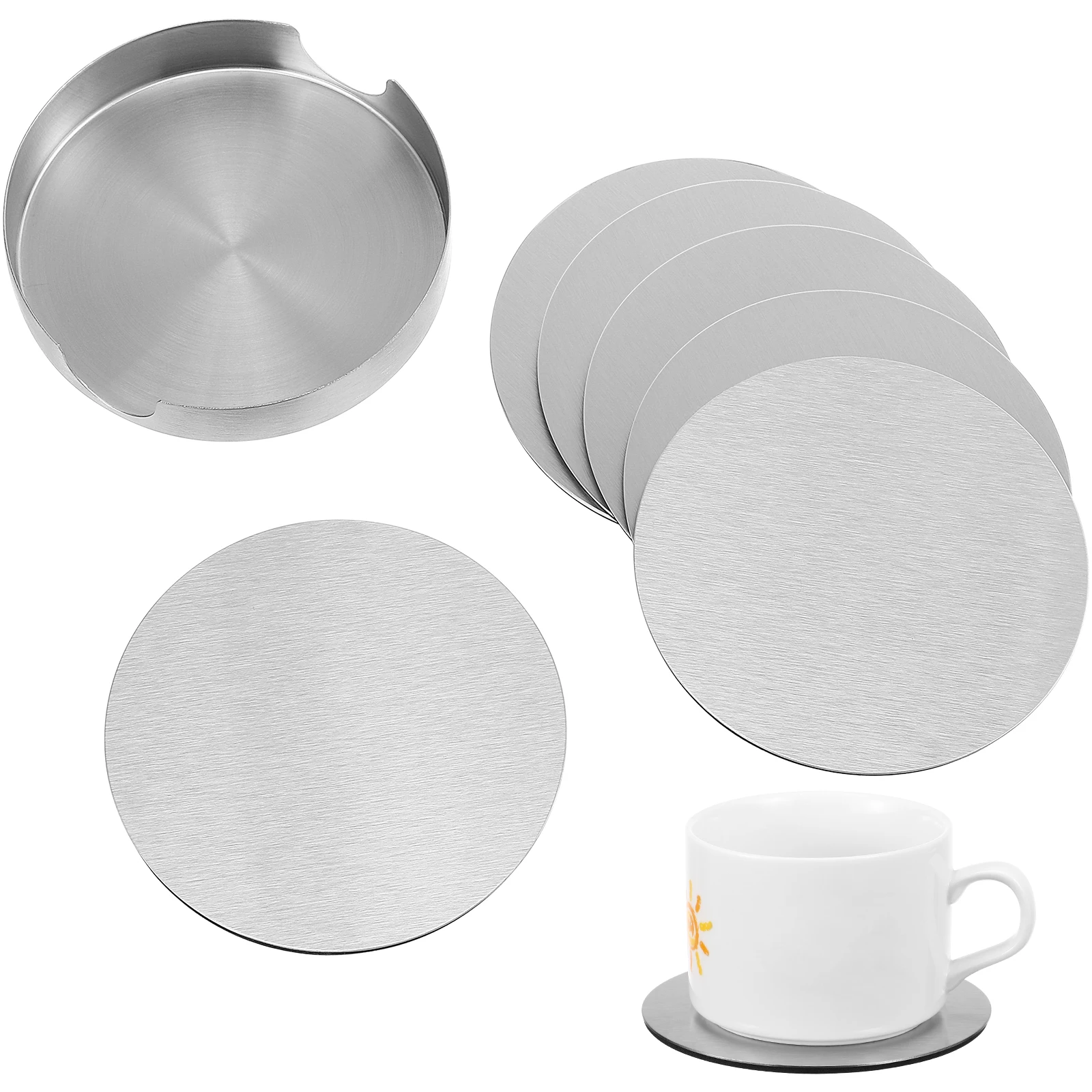 

6 pcs Round Coaster Set Stainless Steel Non Slip Mats Holder Pads Table Placemats Kitchen Helper Protect Surface Reduce Noise