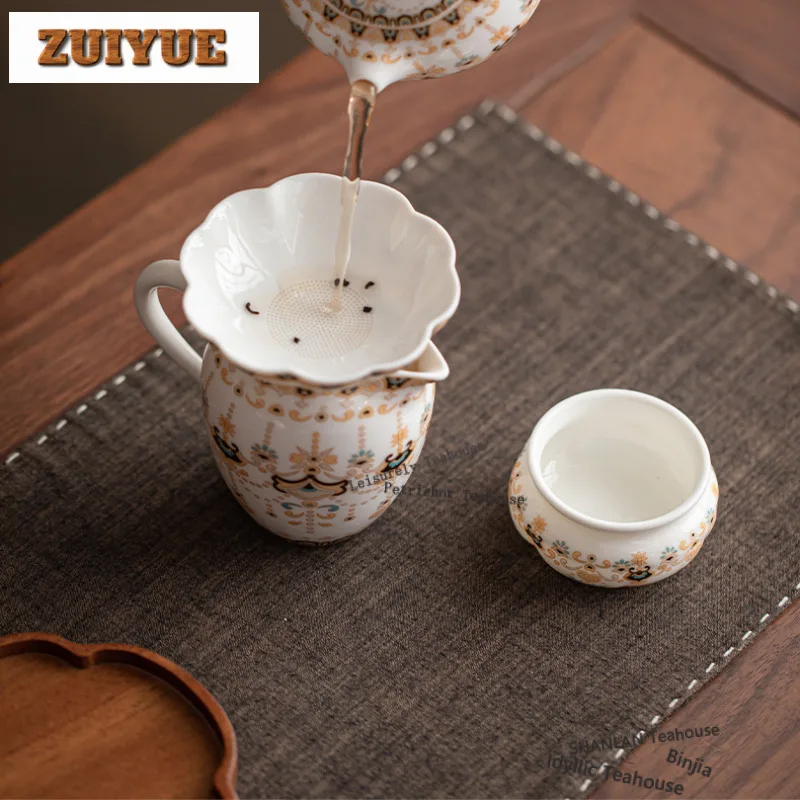 Mutton Fat Jade Thangka Dunhuang Tea Separator Infusor Retro Tea Strainer Dispenser Household Tea Maker Tea Filter Teaset Gift