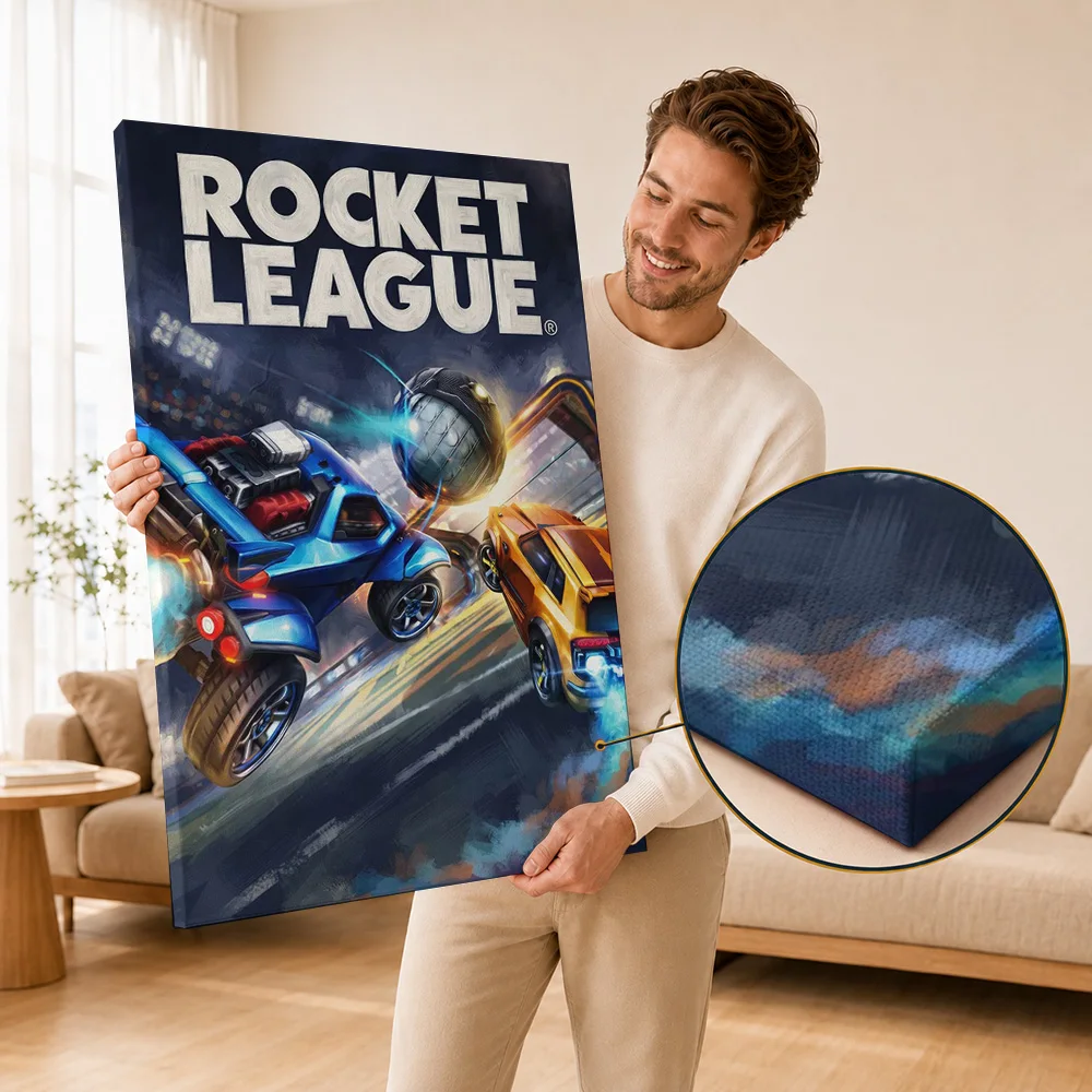 Rocket League Framed Canvas Posters Cinematic Digital Design Wall Art With Customized Photo For Creative Studio Ideal Gamer Gift