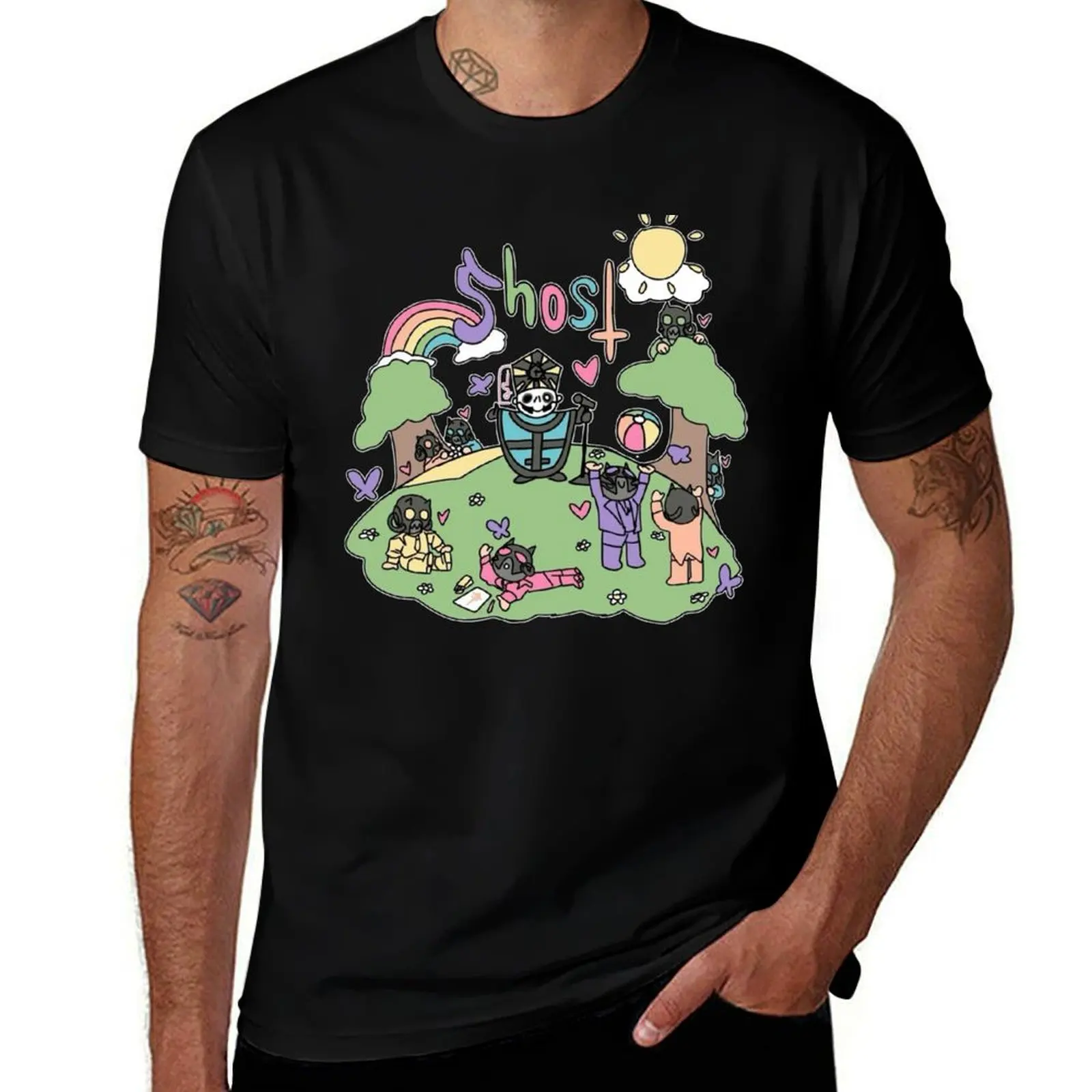 Ghost band T Shirt Rainbow T-Shirt Big and Tall Solid Color T-Shirt