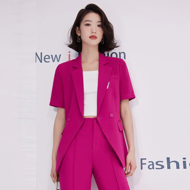 Purple Suit Women\'s Summer 2023 New Short Sleeve Suit Wide Leg Pants Two-Piece Suit Formal Wear Temperament Office Suits