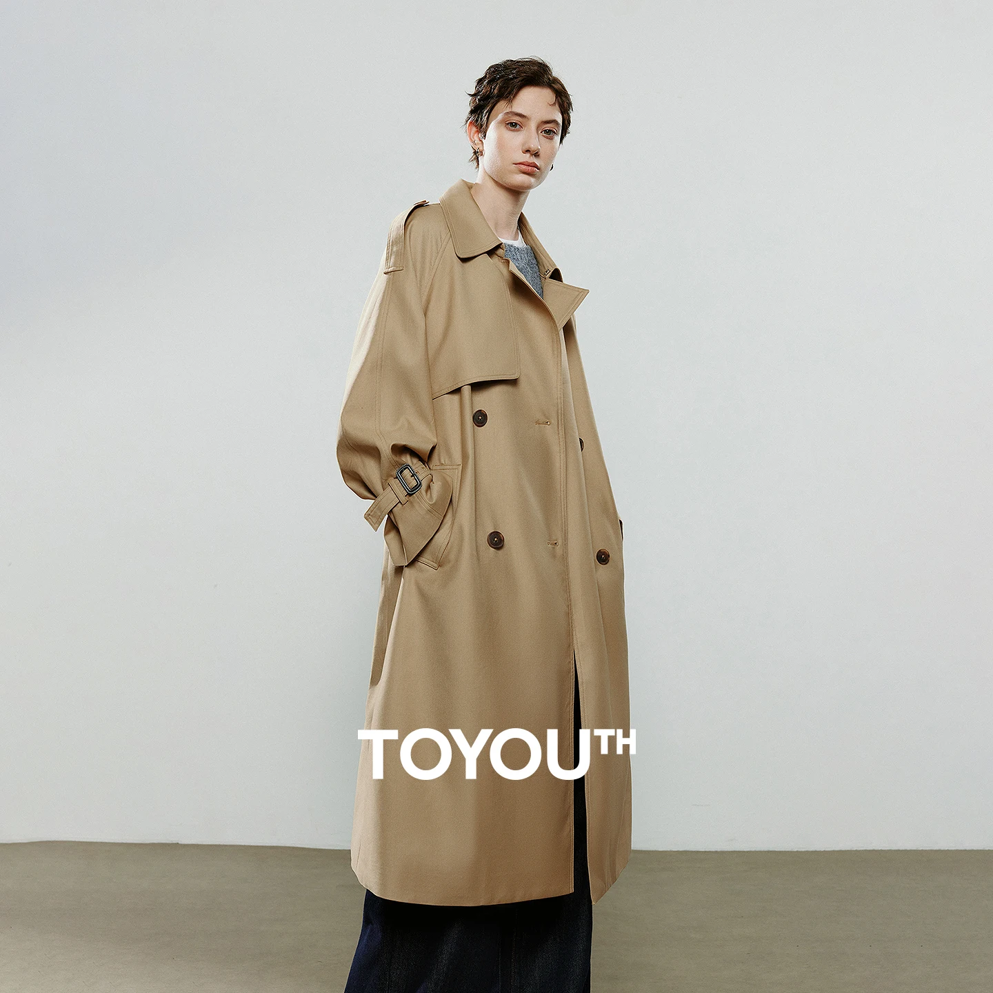 TOYOUTH Women Trench Coats 2025 Winter New Loose Mid-Length Retro and Versatile Coat