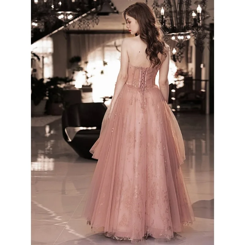 فساتين سهرة جديدة بكتف واحد باللون الوردي الراقية والرائعة لعام 2025 للأداء وحفلات أعياد الميلاد والمضيفة وفساتين الزفاف #2