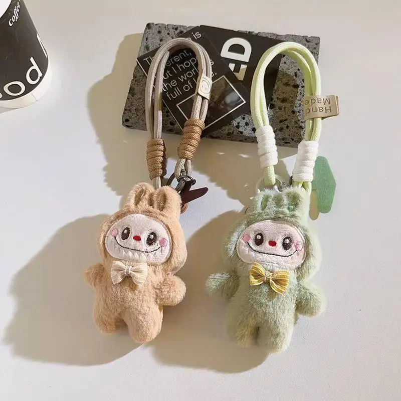 Kawaii Labubu Doll Pendant Mobile Phone Hanging Rope With Clip Weaving Wristband Short Handheld Pendant Backpack Charms Gifts