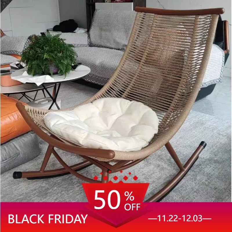 

Accent Beach Rattan Garden Chair Rocking Lawn Living Room Chairs Balcony Lounge Sedie Da Giardino Outdoor Furniture WK50GC