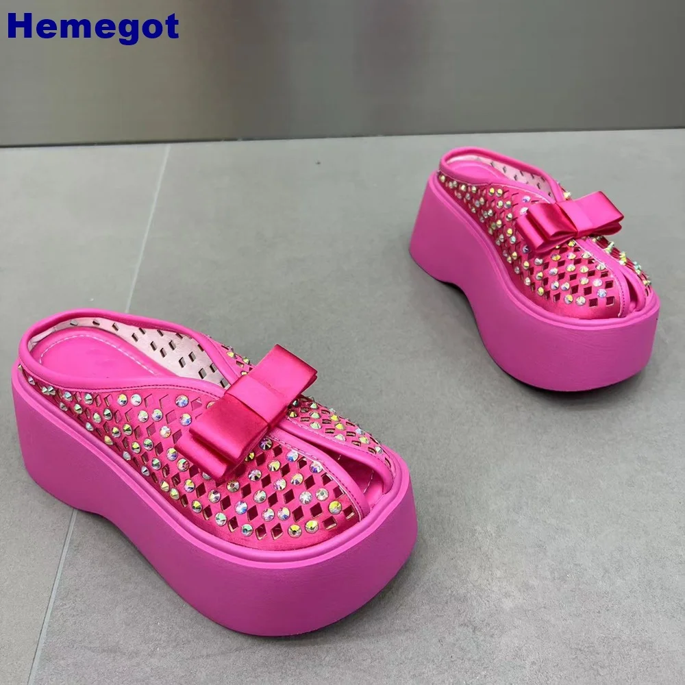 Colorful Crystal Bling Butterfly Knot Slippers Thick Sole Closed-Toe Summer Outdoor Beach Slides Fashion Women Slip On Slippers