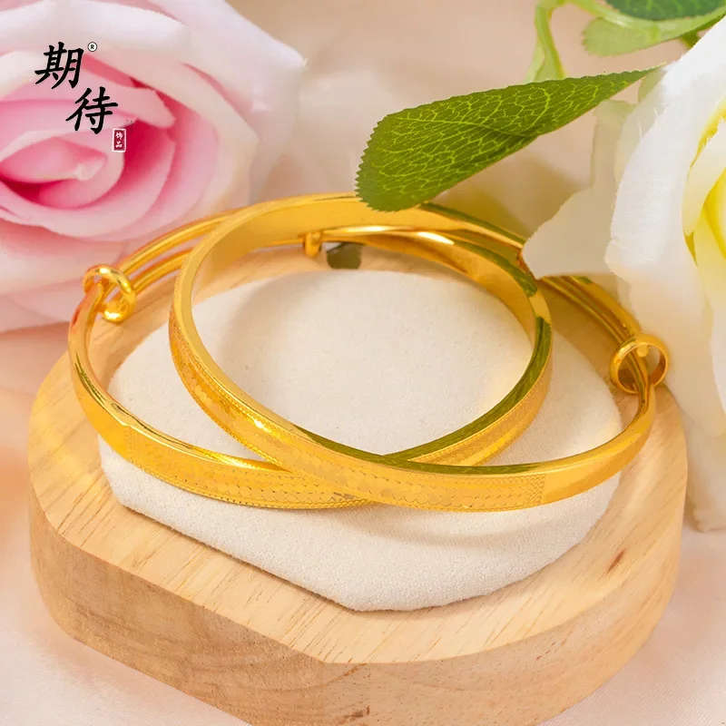 9999 gold Luxury 24K 9999 Pure Gold real gold Women's Dragon Scale Bracelet Fish Scale Push-Pull Bracelet