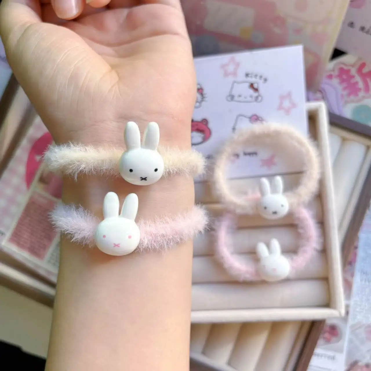 Cute Miffy Bunny Fluffy Hair Ties Cartoon Rabbit Plush Elastic Scrunchies Kawaii Sweet Hair Bands Daily Wear Gift Girls Women
