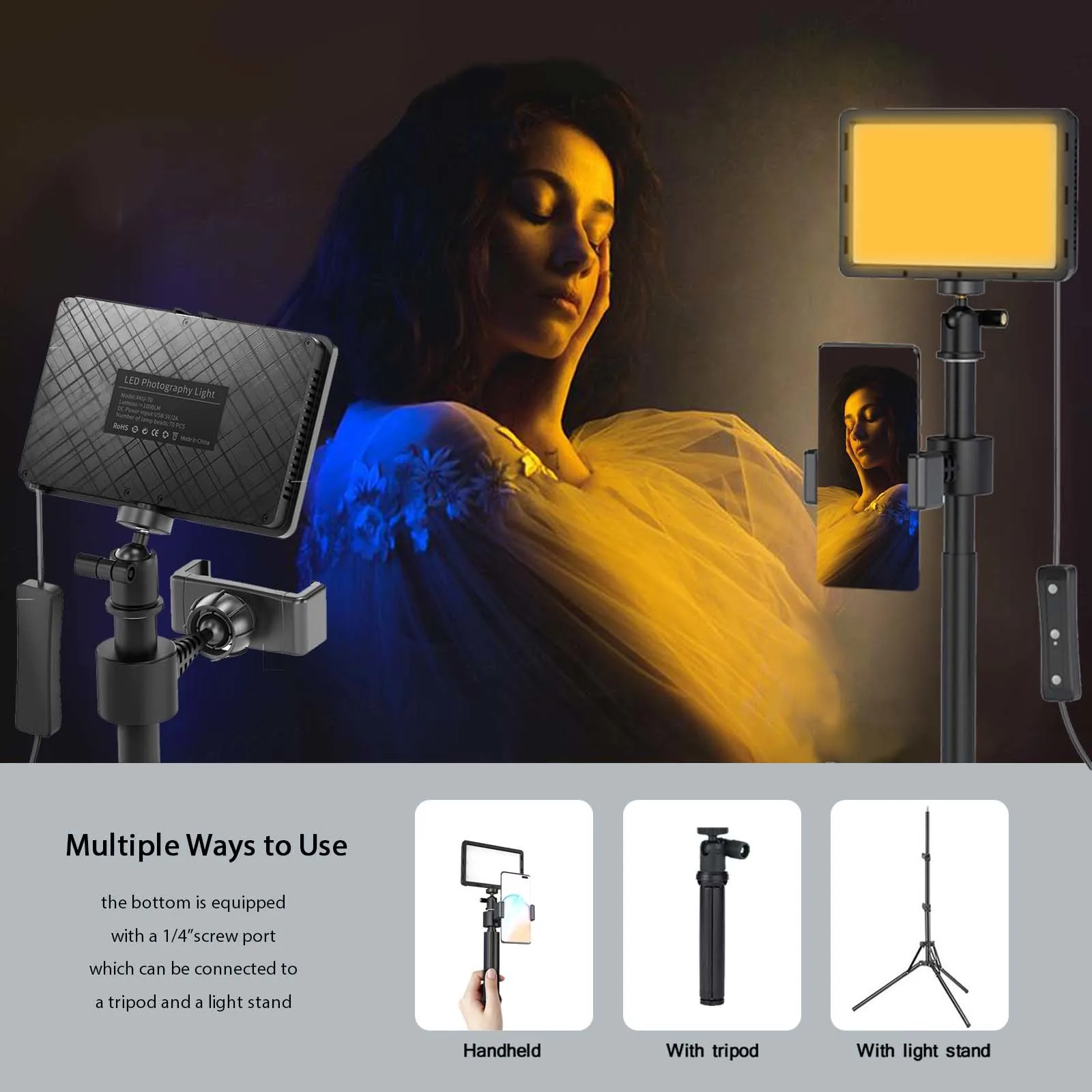 LED Photo Studio Video Light Panel Lighting Photography Lamp Kit With Tripod Stand RGB Filters For Shoot Live Streaming Youbube