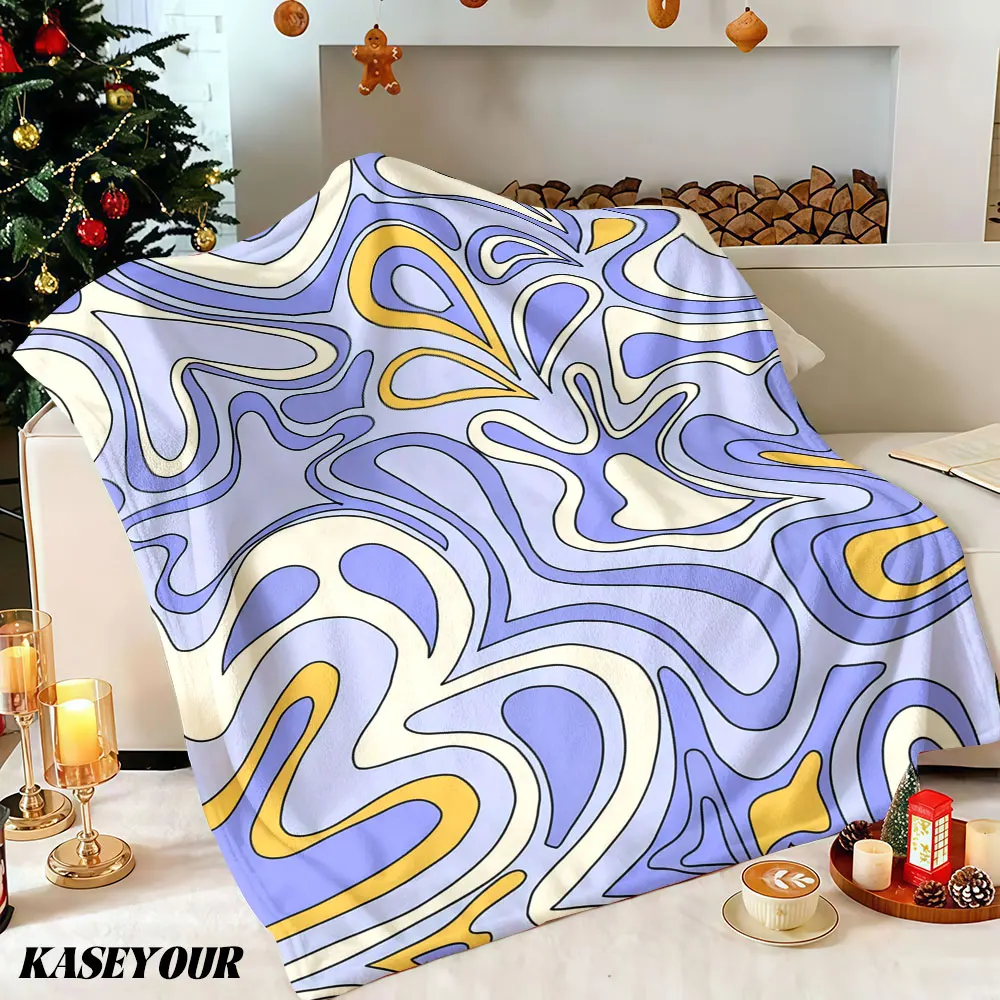 Swirly Blue Gold Winter Summer Flannel Blanket Throw Fleece Soft Fuzzy Plush Cozy Fleece Blankets for Sofa Ideal Gifts