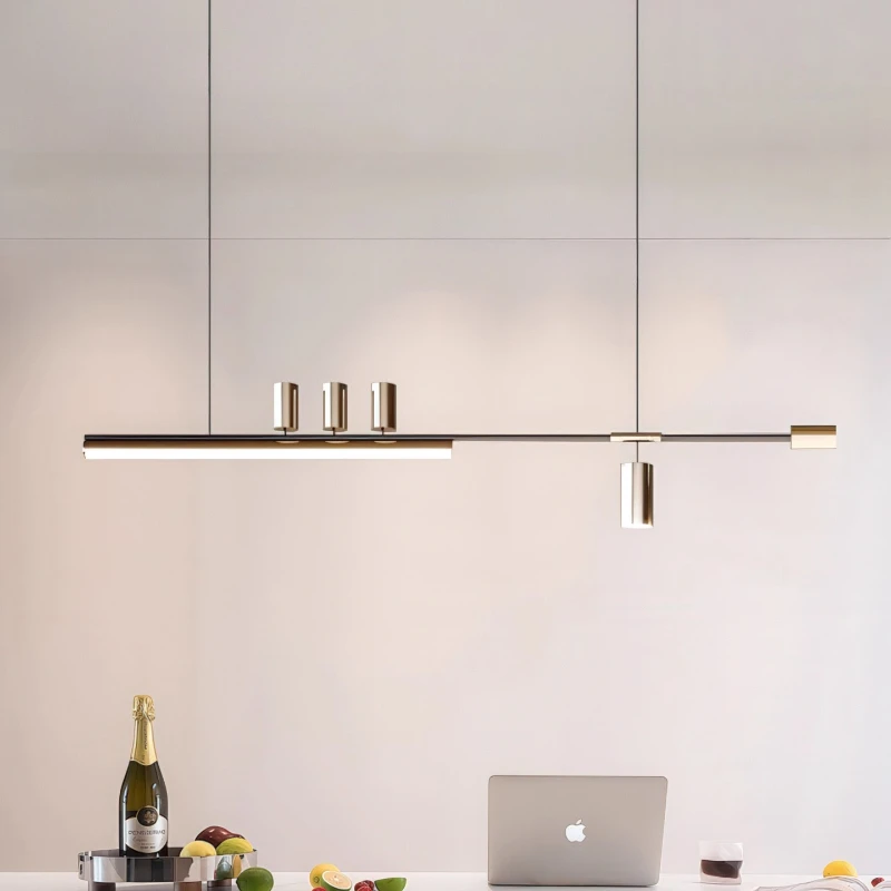 Luxury Minimalist Glossy Long Strip LED Ceiling Pendant Lights for Dining Table Restaurant High End Italian Style Hanging Line L