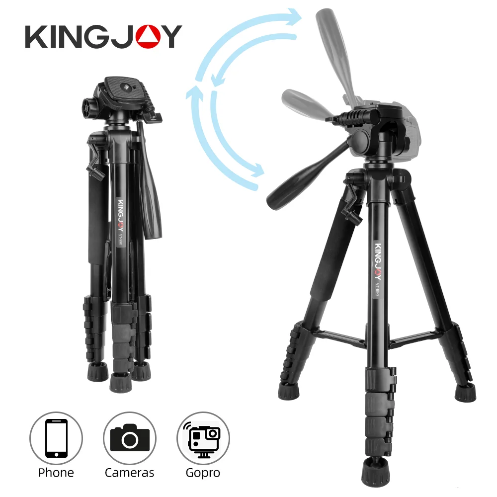 

KINGJOY 66 Inches Portable Camera Tripod Lightweight Phone Stand Camcorder 360° Head Tripode Holder for DSLR, Gopro, Projector