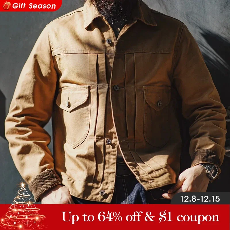 Maden Vintage Heavyweight Canvas Rancher Jackets with Collar Back Paris Button Design Denim Jacket for Men Fall Pocket Outerwear