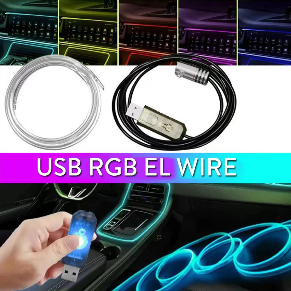 

USB 3M 6M RGB Fiber Optic Neon EL Wire LED Strip Car Interior Decorations Atmosphere Lights Multiple Mode DIY Dashboard Ambient