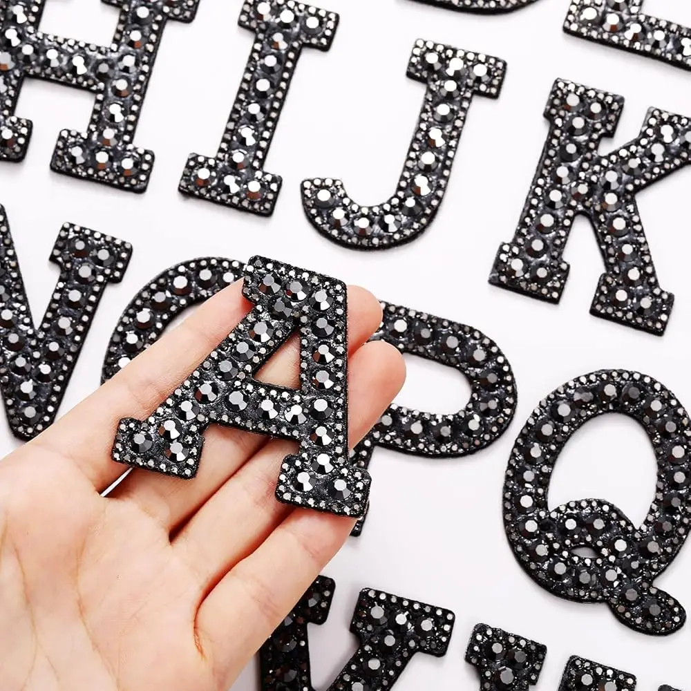 

26 Piece Rhinestone Iron On Patch A-Z Pearl Bling Rhinestone Letter Patch Glitter Alphabet Applique Rhinestone Pearl English
