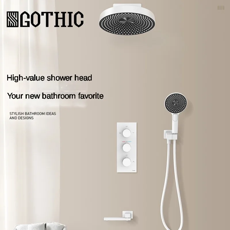 

Concealed Shower Faucet Suit Wall-Mounted Constant Temperature Rain Refined Copper Embedded Hidden Household Shower System White