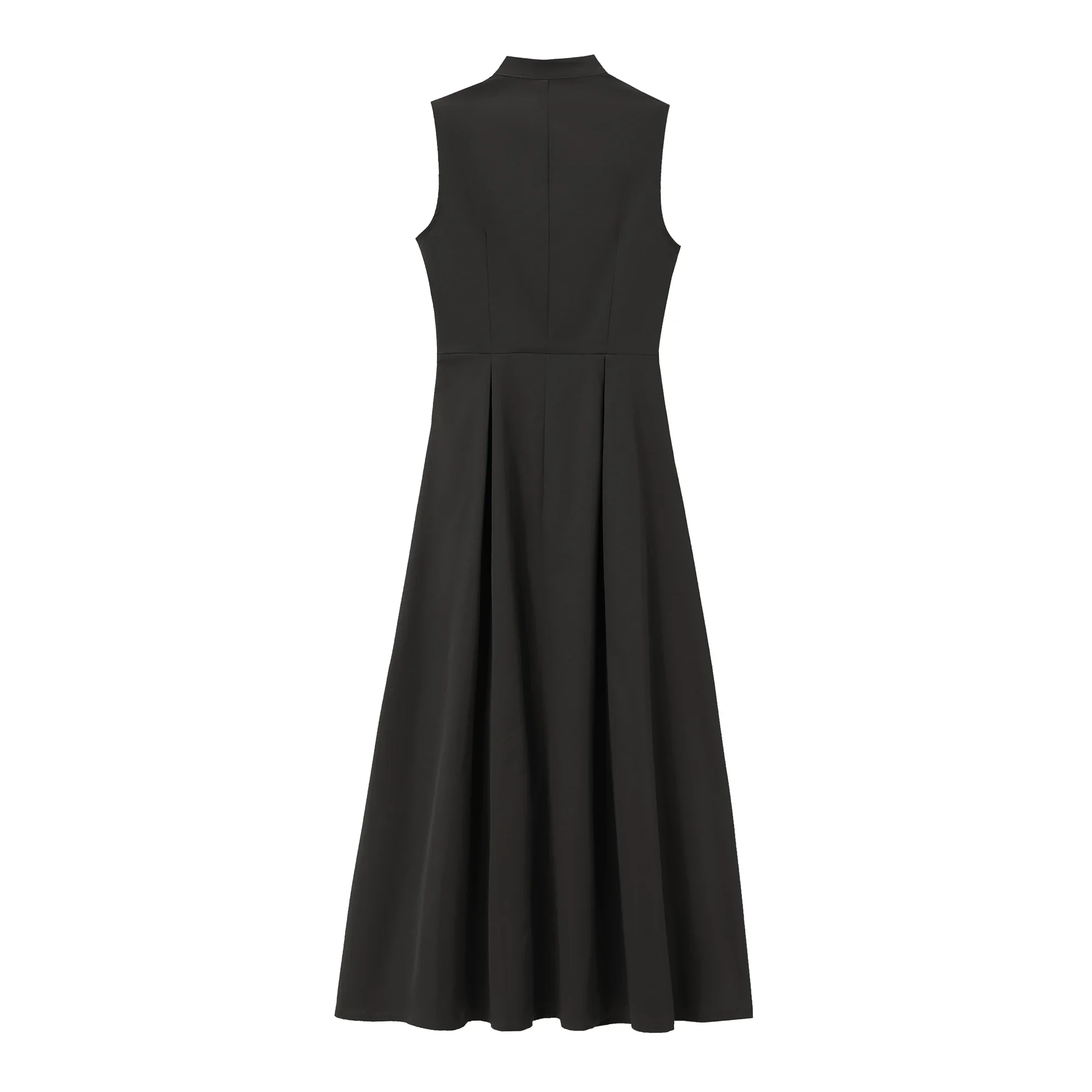 Women Sleeveless Pleated Women Maxi Long Skirt Summer Front Zipper Pockets Slim A Line Big Hem Female Dress Y2K Holiday Dress