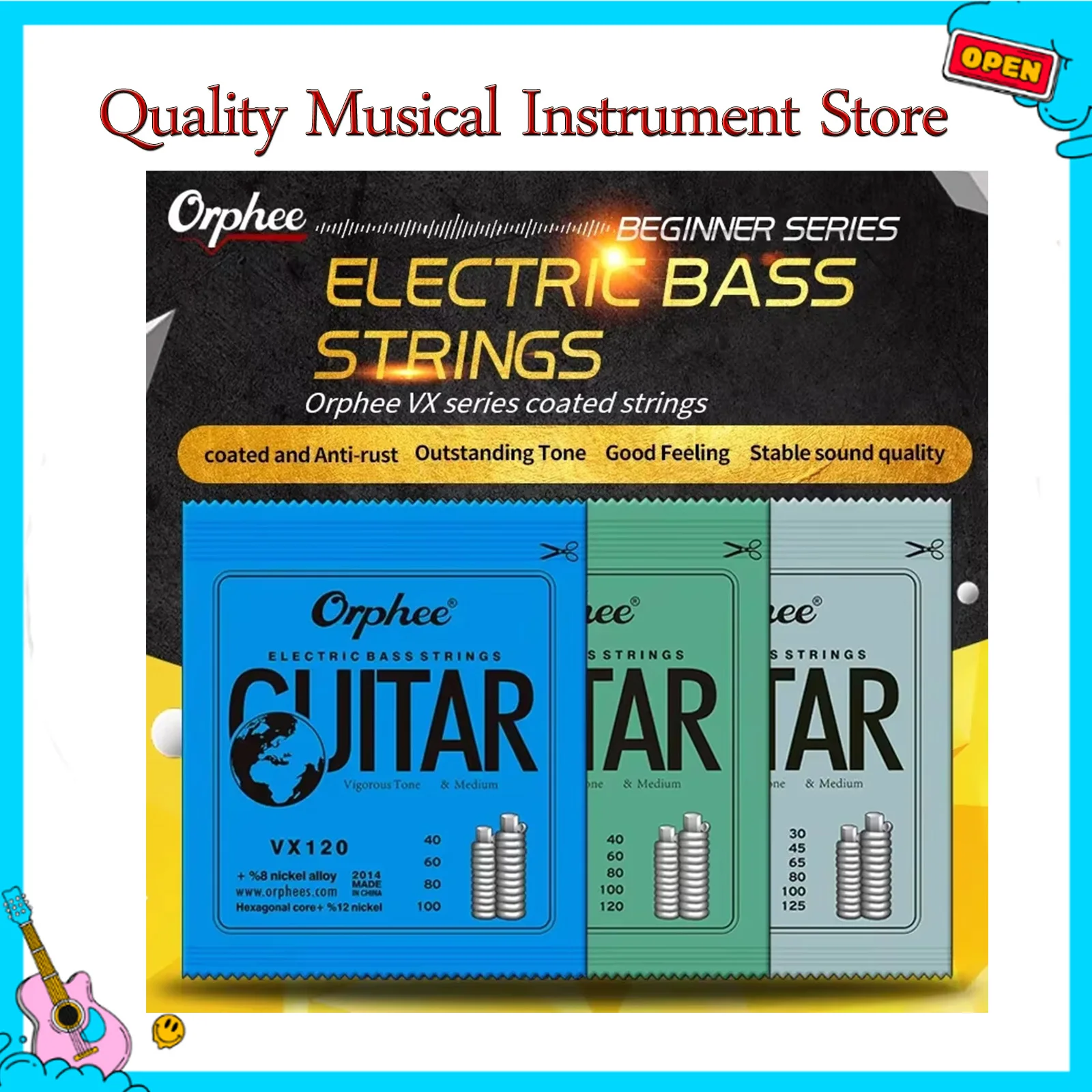 Orphee VX باس سلاسل الغيتار متوسطة الكربون الصلب سداسية الأساسية سبائك الجرح الغيتار الكهربائي باس الغيتار الملحقات وقطع الغيار