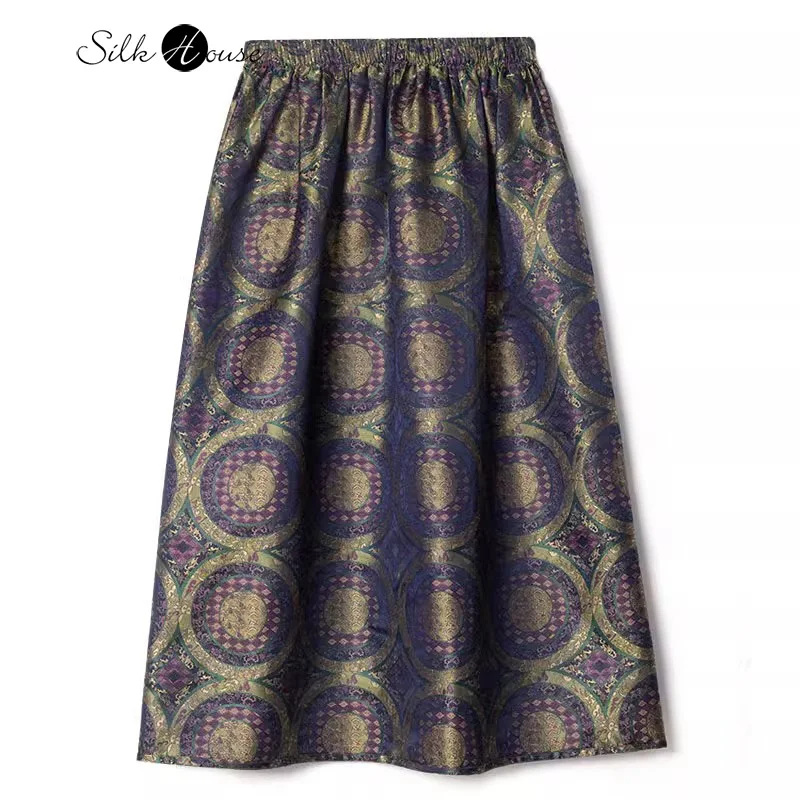 

2024 New Chinese Style Purple Totem 100% Natural Mulberry Silk Song Brocade HuaLuo Temperament Circular Commute Skirt