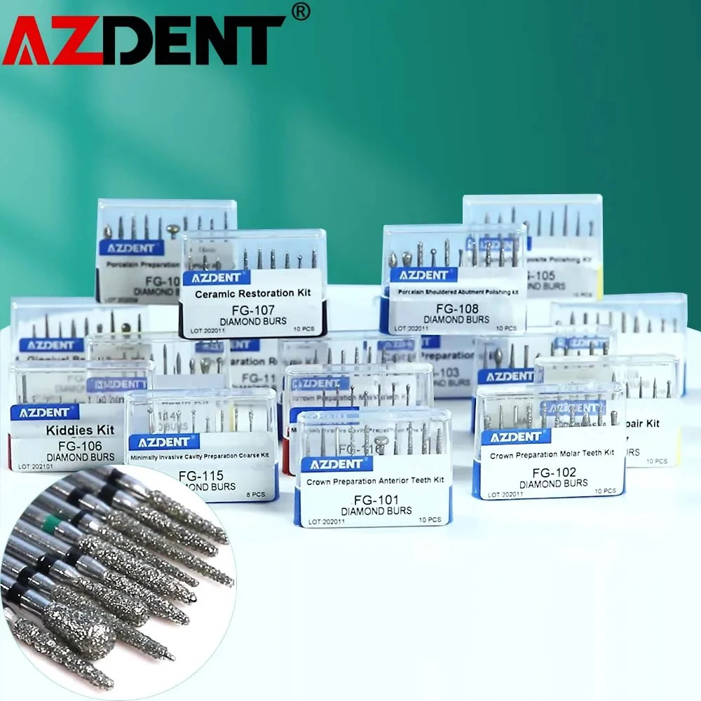 AZDENT Dia.1.6mm Dental Diamond Polishing Burs Drills For High Speed Handpiece Dentist Tool