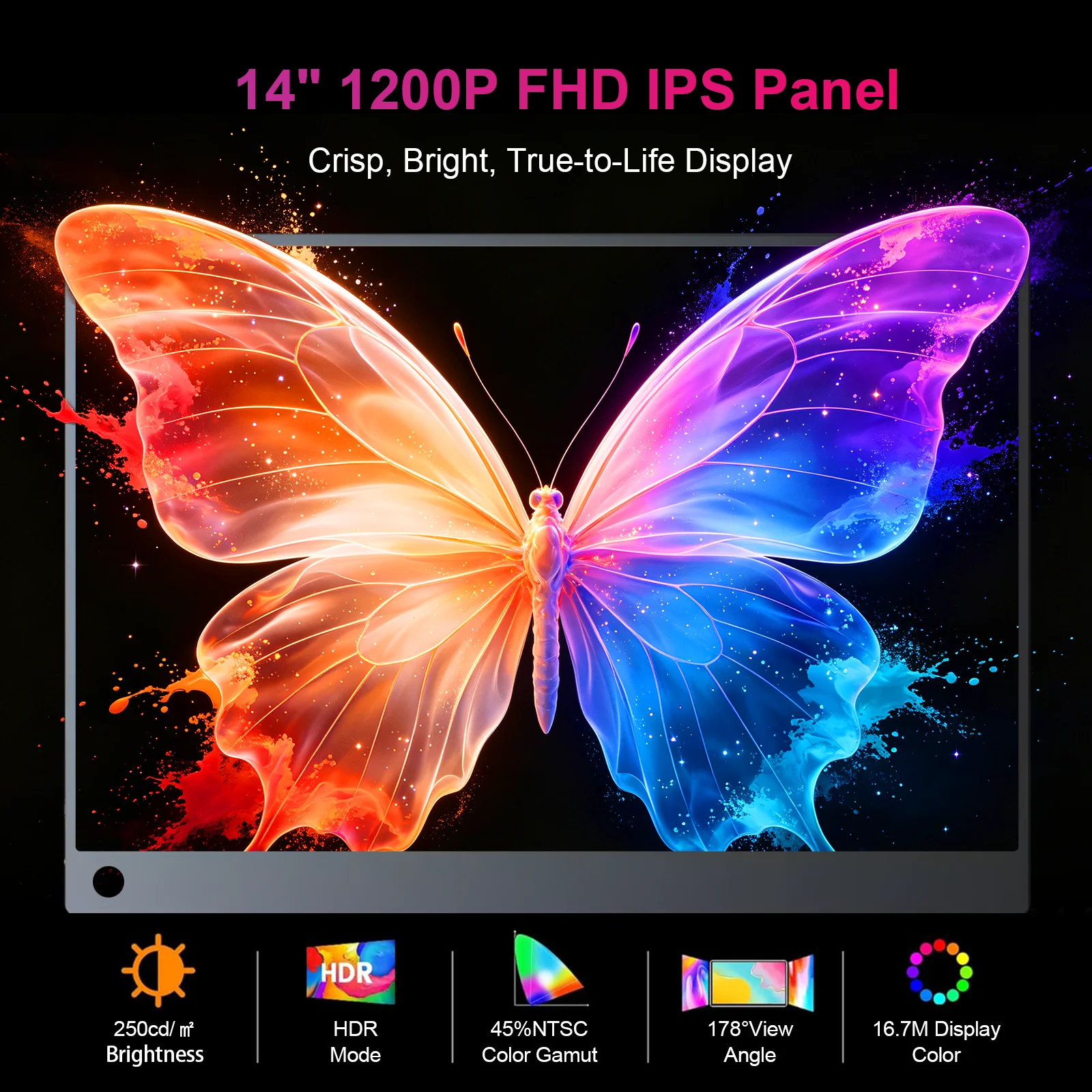 14 Inch FHD 1200P Portable Monitor IPS Panel VESA 75mm*75mm Mountable Compatible with Multiple Devices Gaming Expansion Display
