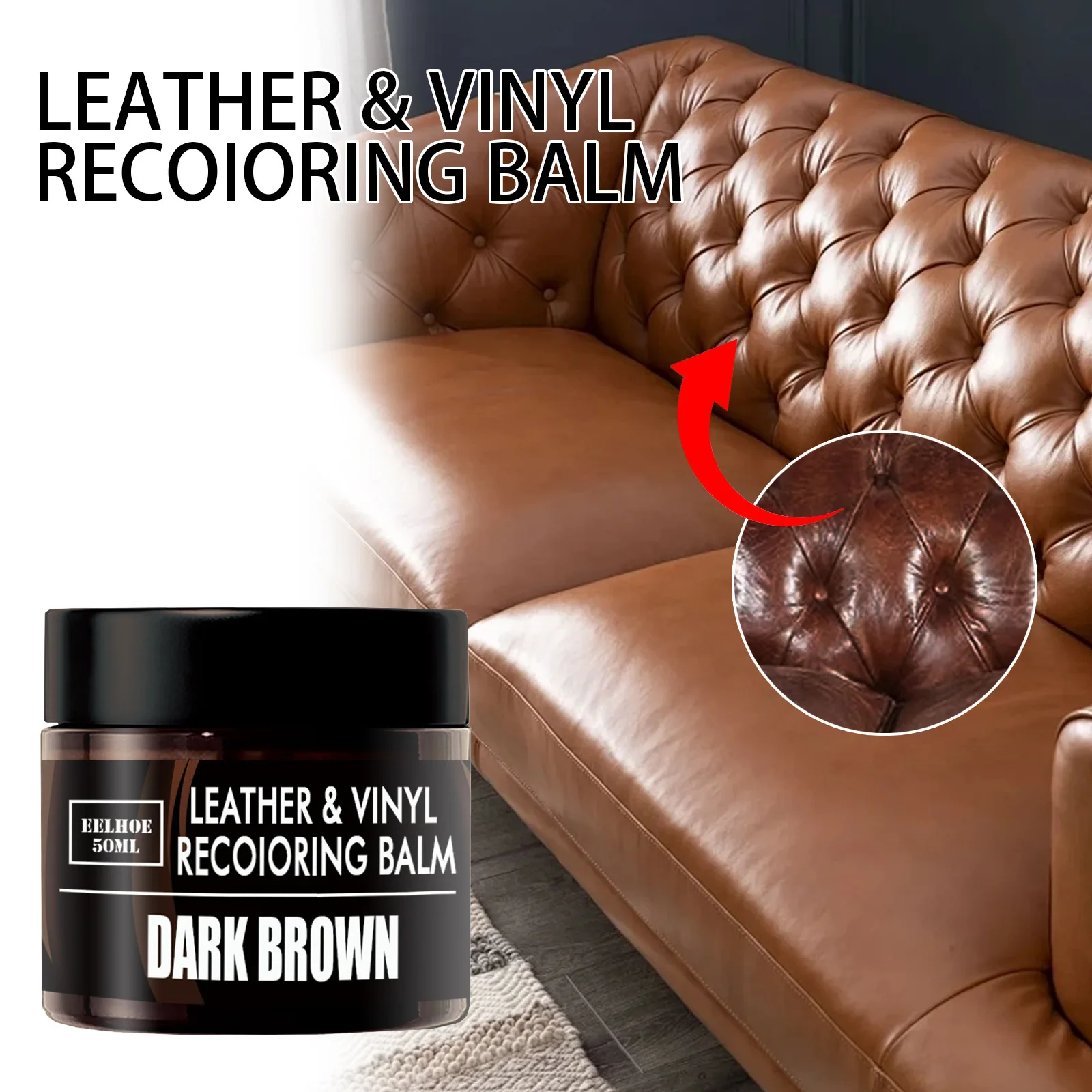 

Leather Color Restorer Balm 50ml - Car Seat & Furniture Refinishing Cream, Helps Renew Faded Leather & Vinyl Surfaces