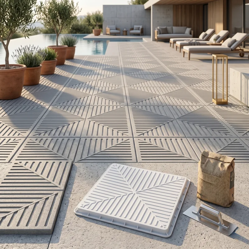 Stepping Stone Molds for 4-Way Groove Anti-Slip Tile, Reusable Plastic Form for Modern Courtyard & Patio, DIY