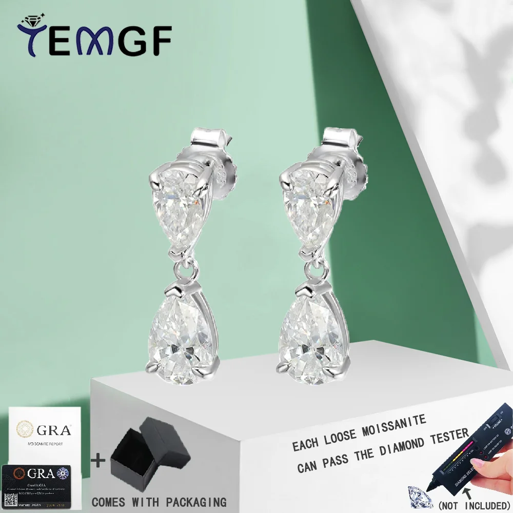 

TEMGF Water Drop Moissanite Ear Studs With GRA S925 Sterling Silver Drop Earrings for Women Party Wedding Luxury Fine Jewelry