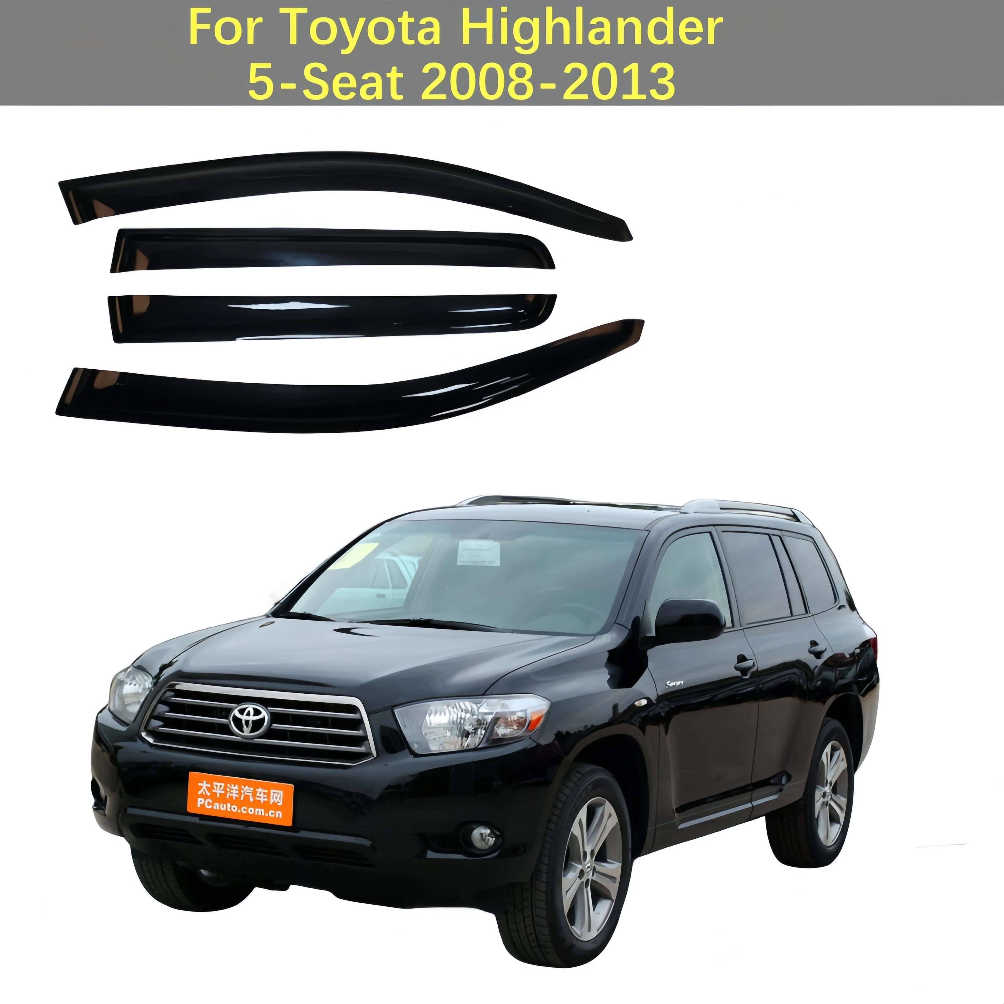 For Toyota Highlander 5-Seat 2008-2013 Side Window Visor Sun Rain Deflector Guard Awnings Shelters Adhesive Cover Trim