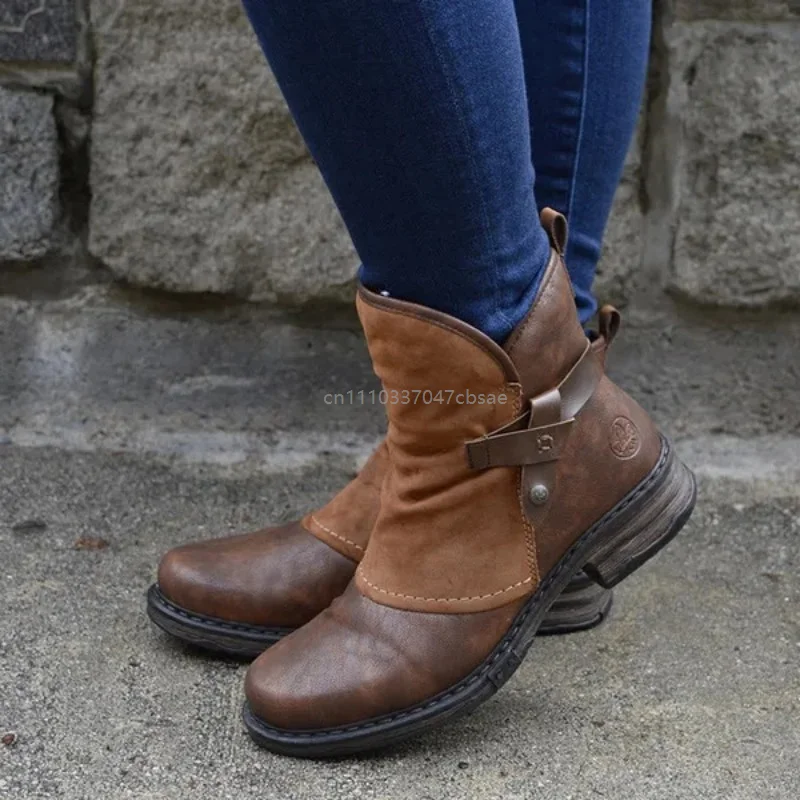 

Retro American Round Toe Thick Heel Short Boots Women Motorcycle Shoes Steampunk Plus Velvet Snow Party Fashion Boot 2026