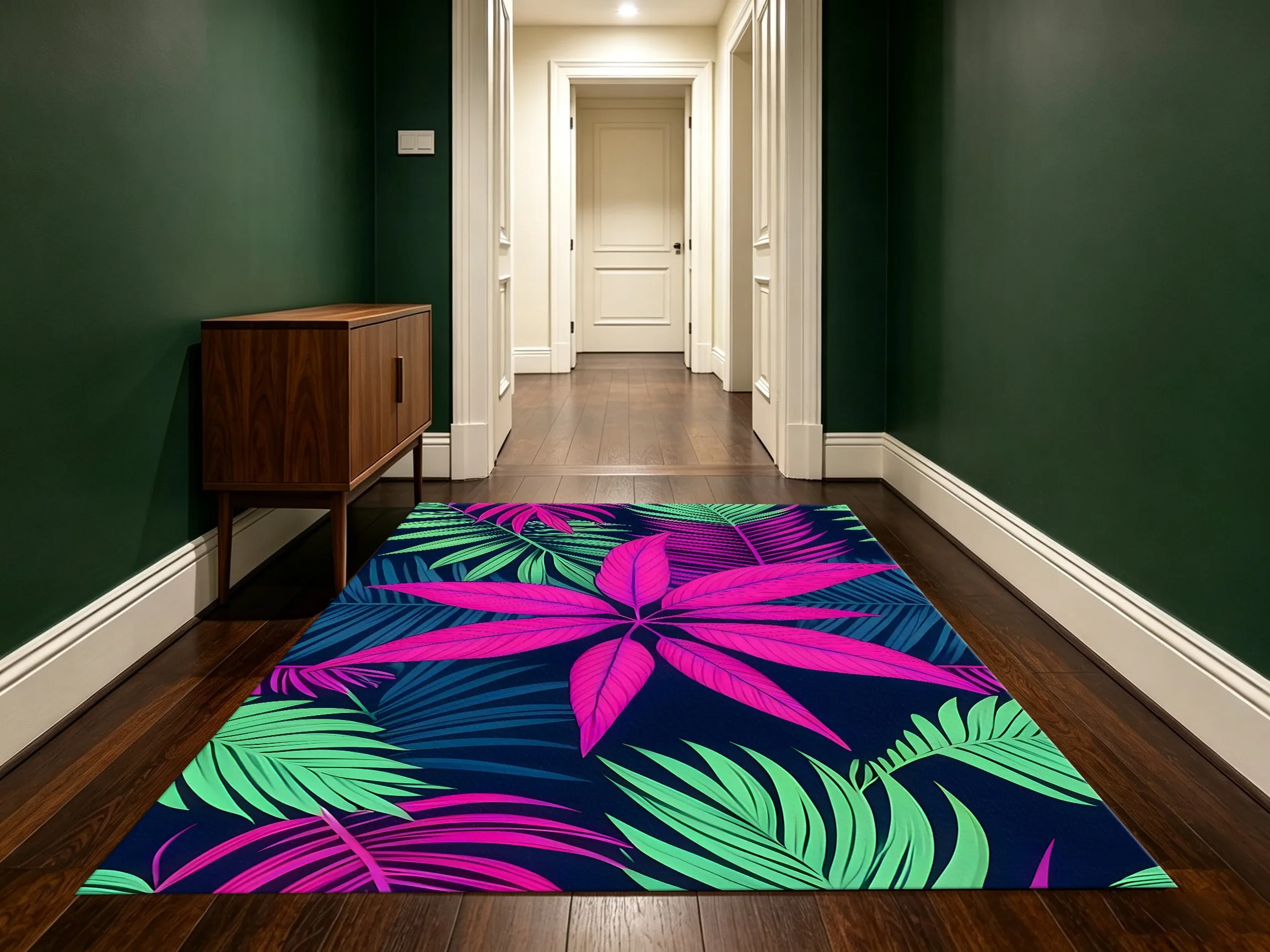 Large Velvet Area Rug with Contrasting Tropical Leaf Print, Soft Living Room Bedroom Entryway Home Decor Area Rug